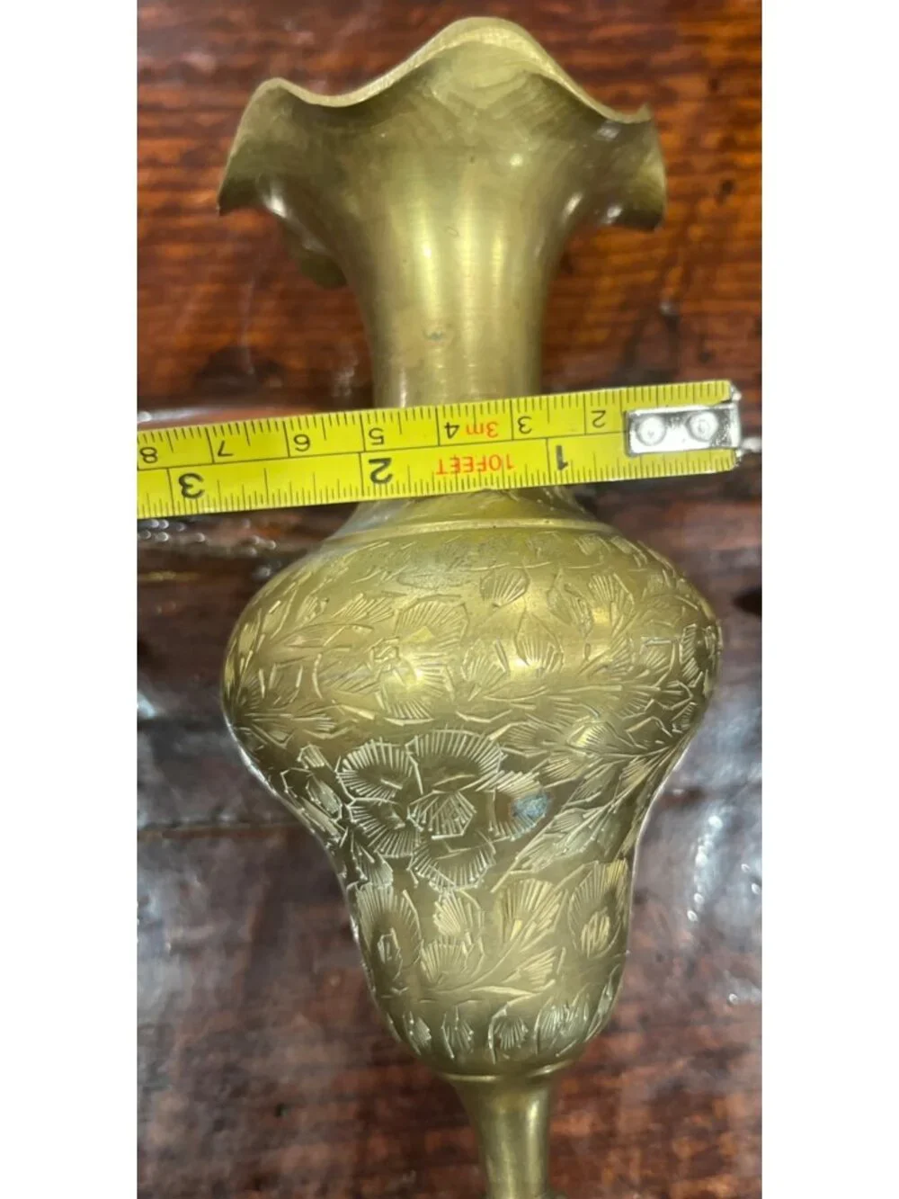 Lot Of 3 Vintage Brass Engraved Decorative Vases With Floral Patterns